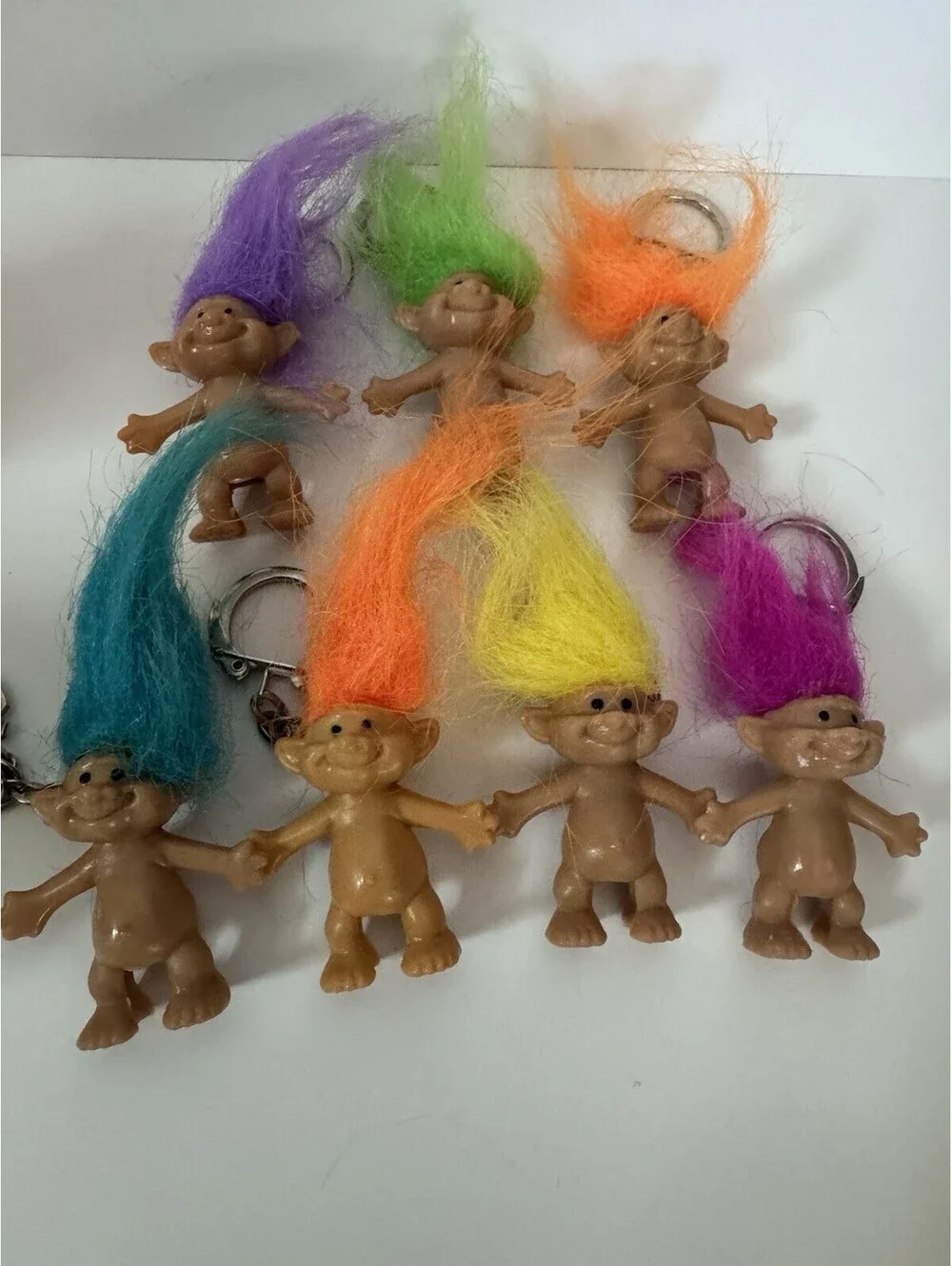Vintage Acme 1991 Troll Keychains Lot of 8 Neon Hair Mini Troll Dolls Hong Kong